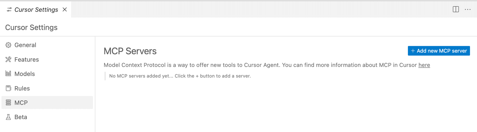 Cursor MCP Servers section